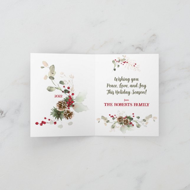 Cartes Pour Fêtes Annuelles Aquarelle Poinsettia & Eucalyptus Joyeux Noël (Intérieur)