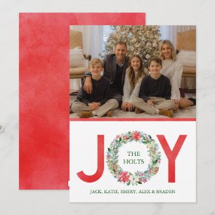 Cartes Pour Fêtes Annuelles Aquarelle Poinsettia Noël Wreath Joie Fête