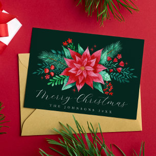 Cartes Pour Fêtes Annuelles Aquarelle Poinsettia traditionnel Noël Floral