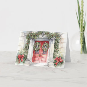 Cartes Pour Fêtes Annuelles Aquarelle Porte rouge de Noël