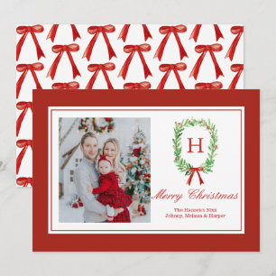 Cartes Pour Fêtes Annuelles Aquarelle Preppy Monogramme Wreath