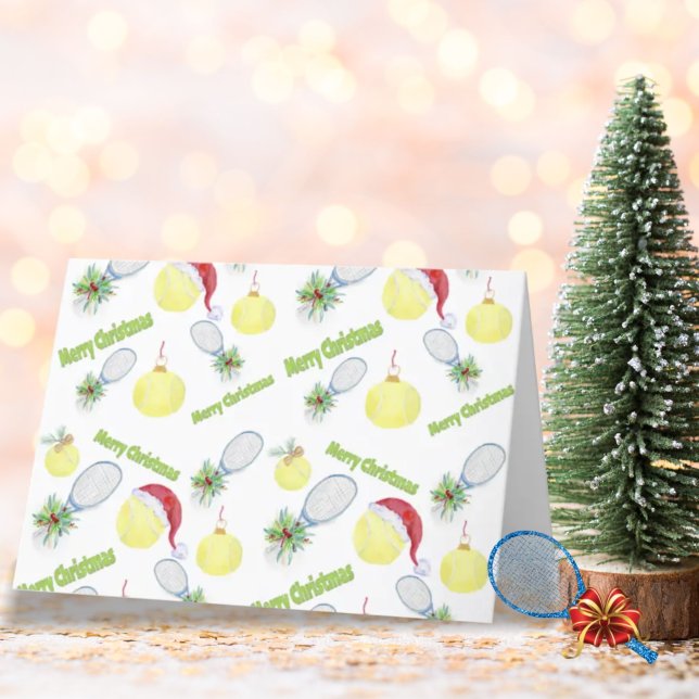 Cartes Pour Fêtes Annuelles Aquarelle Raquette Et Boules De Tennis De Noël (Créateur téléchargé)