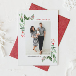 Cartes Pour Fêtes Annuelles Aquarelle Red Winterberry et Holly Photo