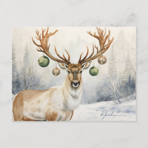 Cartes Pour Fêtes Annuelles Aquarelle Reindeer Antlers Ornement Art de Noël
