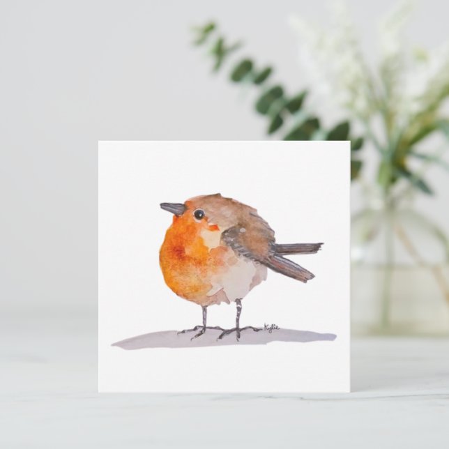 Cartes Pour Fêtes Annuelles Aquarelle Robin Anglais (Debout devant)