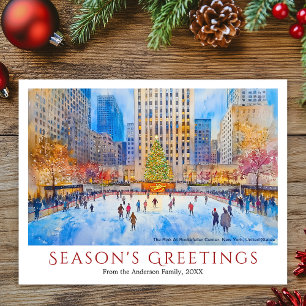 Cartes Pour Fêtes Annuelles Aquarelle Rockefeller Centre NYC Voyage Noël