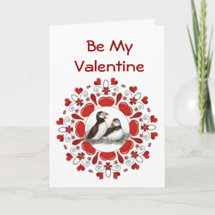 Cartes Pour Fêtes Annuelles Aquarelle romantique Puffin Oiseau Valentine