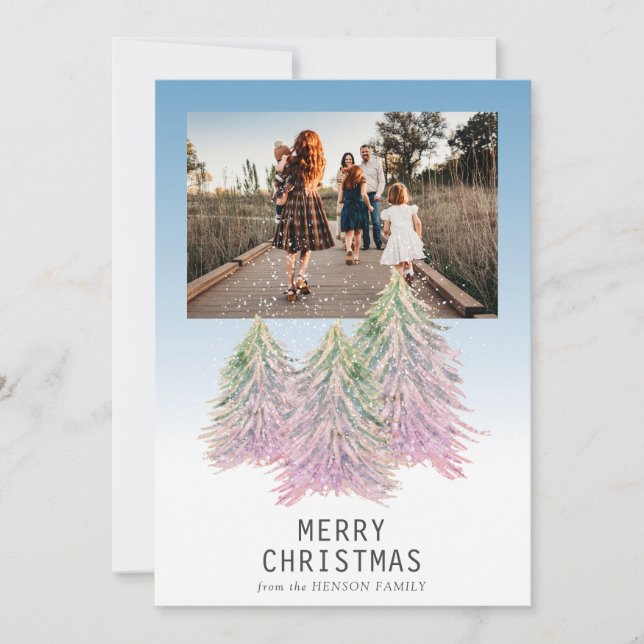 Cartes Pour Fêtes Annuelles Aquarelle rose Arbre de Noël Photo artistique (Devant)