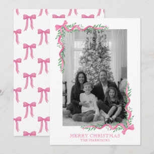 Cartes Pour Fêtes Annuelles Aquarelle rose Bow Garland Photo