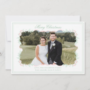 Cartes Pour Fêtes Annuelles Aquarelle rose Bow vert verdure Photo de Noël