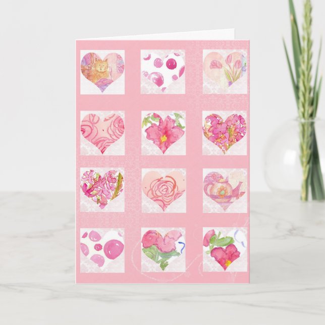 Cartes Pour Fêtes Annuelles Aquarelle rose Coeurs de fleurs Saint-Valentin (Devant)