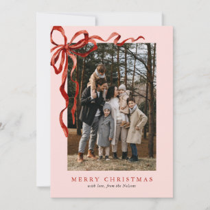 Cartes Pour Fêtes Annuelles Aquarelle rose élégante Bow rouge Noël 2 Photo