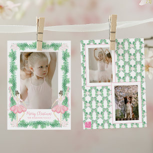 Cartes Pour Fêtes Annuelles Aquarelle rose et vert Noël Ballerinas Photo