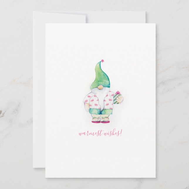 Cartes Pour Fêtes Annuelles Aquarelle rose et verte mignonne Gnome de Noël (Devant)