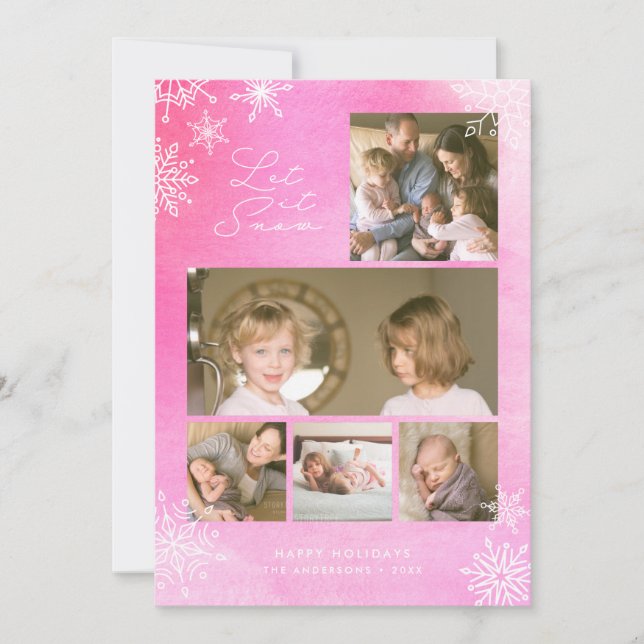 Cartes Pour Fêtes Annuelles Aquarelle rose Flammes de neige laissez-lui neiger (Devant)