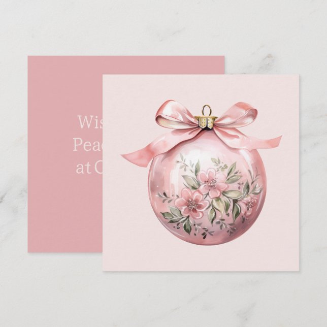 Cartes Pour Fêtes Annuelles Aquarelle rose Floral Ornement de Noël (Devant / Derrière)