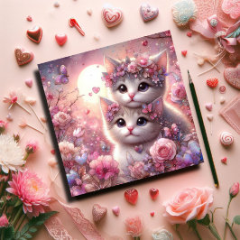 Cartes Pour Fêtes Annuelles Aquarelle rose florale Aimer Kittens Valentine