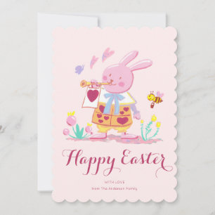 Cartes Pour Fêtes Annuelles aquarelle rose lapin de pâques dans le jardin