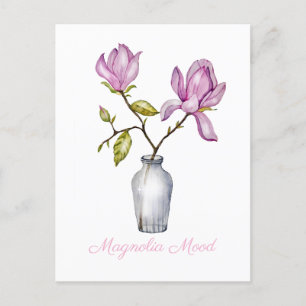 Cartes Pour Fêtes Annuelles Aquarelle rose Magnolia Botanique