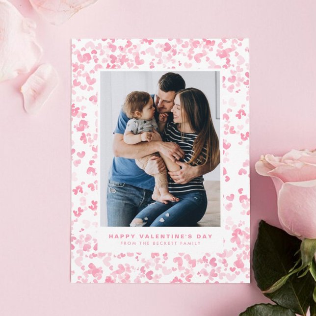 Cartes Pour Fêtes Annuelles Aquarelle rose mignonne Coeurs d'amour Saint-Valen (Créateur téléchargé)
