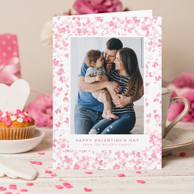 Cartes Pour Fêtes Annuelles Aquarelle rose mignonne Coeurs d'amour Saint-Valen (Créateur téléchargé)