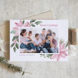 Cartes Pour Fêtes Annuelles Aquarelle rose Poinsettia Bonnes Fêtes