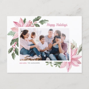 Cartes Pour Fêtes Annuelles Aquarelle rose Poinsettia Joyeuses vacances Photo