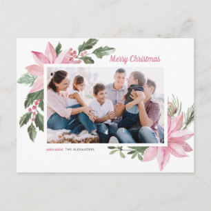Cartes Pour Fêtes Annuelles Aquarelle rose Poinsettia Joyeux Noël Photo