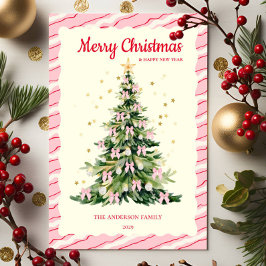 Cartes Pour Fêtes Annuelles Aquarelle rose Whimsical arbre de Noël