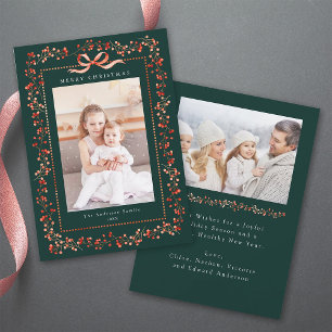 Cartes Pour Fêtes Annuelles Aquarelle Rouge Berry Frame 2 Photo Vert Noël