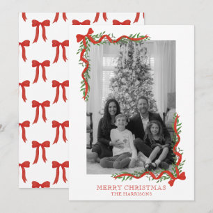 Cartes Pour Fêtes Annuelles Aquarelle Rouge Bow Garland Photo