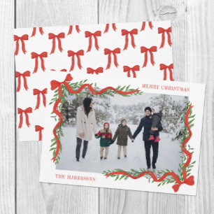Cartes Pour Fêtes Annuelles Aquarelle Rouge Bow Garland Photo