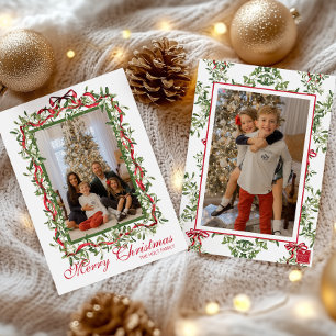 Cartes Pour Fêtes Annuelles Aquarelle Rouge Bow Mistletoe Garland Photo