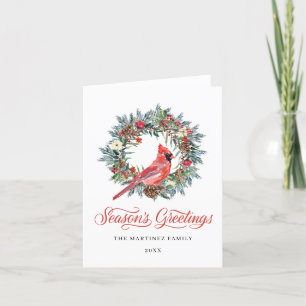 Cartes Pour Fêtes Annuelles Aquarelle Rouge Cardinal Pine Wreath Christmas Hol