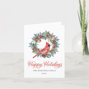 Cartes Pour Fêtes Annuelles Aquarelle Rouge Cardinal Pine Wreath Christmas Hol