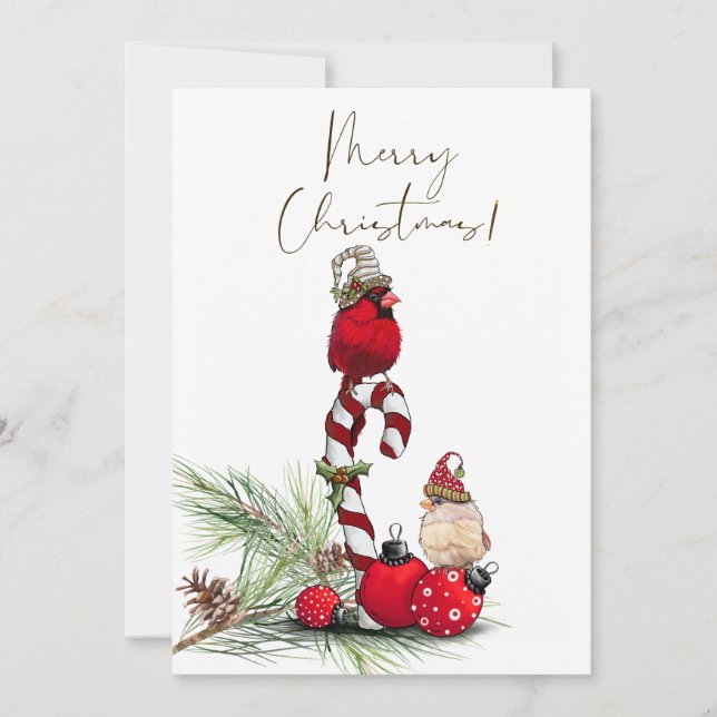 Cartes Pour Fêtes Annuelles Aquarelle rouge cardinale Oiseau Noël d'hiver (Devant)