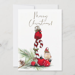 Cartes Pour Fêtes Annuelles Aquarelle rouge cardinale Oiseau Noël d'hiver