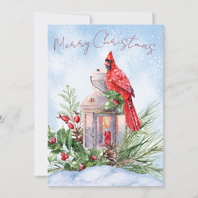 Cartes Pour Fêtes Annuelles Aquarelle rouge cardinale Oiseau Noël d'hiver (Devant)