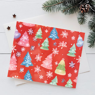 Cartes Pour Fêtes Annuelles Aquarelle rouge des arbres de Noël