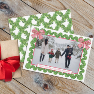 Cartes Pour Fêtes Annuelles Aquarelle Rouge et Blanc Bow Garland Photo