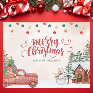 Cartes Pour Fêtes Annuelles Aquarelle Rouge et Vert Joyeux Noël