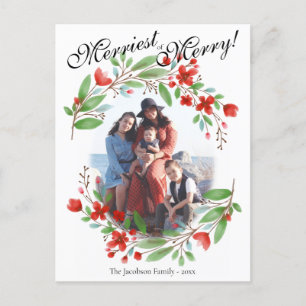 Cartes Pour Fêtes Annuelles Aquarelle rouge la plus joyeuse Florale Photo de N