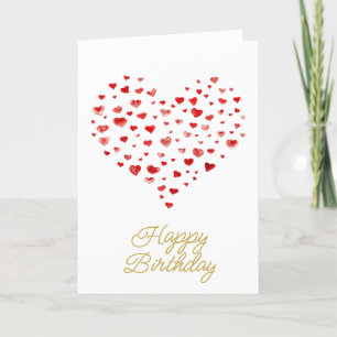 Cartes Pour Fêtes Annuelles Aquarelle Rouge mignonne Coeurs Joyeux Anniversair