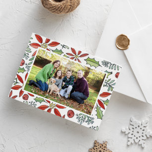 Cartes Pour Fêtes Annuelles Aquarelle rouge Peint Poinsettia et Holly Photo