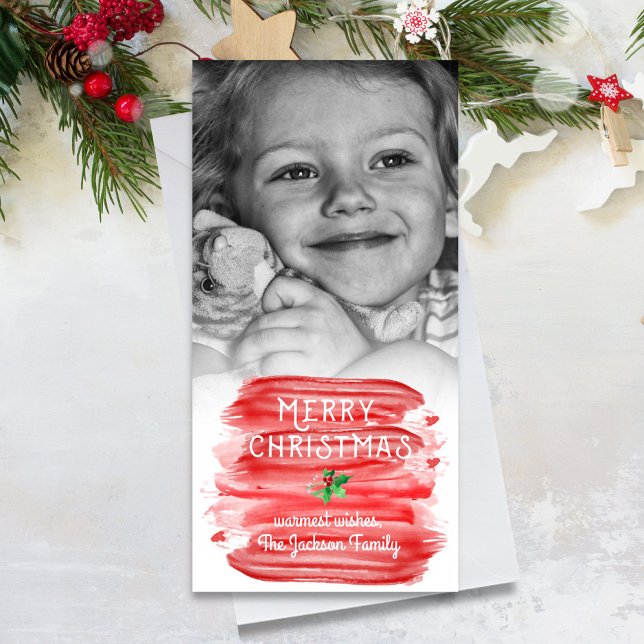 Cartes Pour Fêtes Annuelles Aquarelle rouge peinte Noël Holly Photo (Créateur téléchargé)