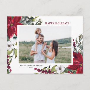 Cartes Pour Fêtes Annuelles Aquarelle Rouge Poinsettias et Fir Feuille Photo