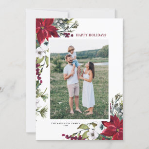 Cartes Pour Fêtes Annuelles Aquarelle rouge Poinsettias Photo botanique