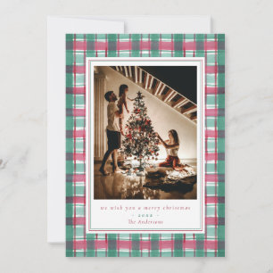 Cartes Pour Fêtes Annuelles Aquarelle rouge vert plaid Flanné Photo famille