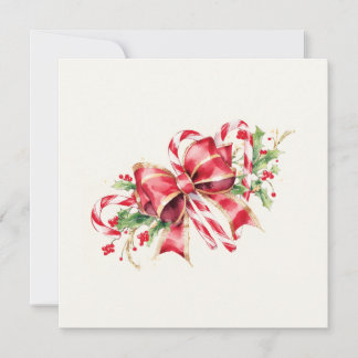 Cartes Pour Fêtes Annuelles Aquarelle Ruban Rouge de Bonbon de Noël Houx