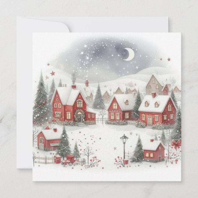 Cartes Pour Fêtes Annuelles Aquarelle Russe Traditionnelle Maisons de Noël (Devant)